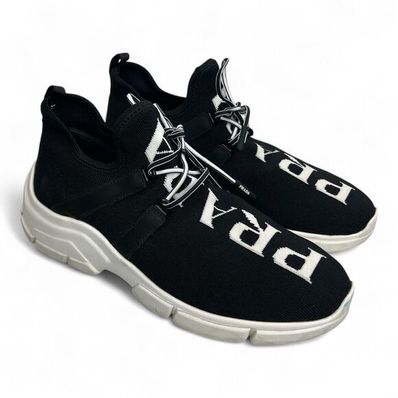 Prada Knit Fabric Black and White Sneakers for Women - Picture 1 of 6
